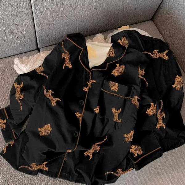 Black Leopard Pajamas Womens Autumn and Winter Long Sleeve Pants High End Outable Home Clothes Set Ladies Casual Sleepwear C260327