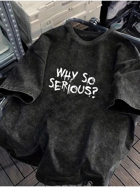 Men's T Shirts Washed Retro "WHY SO SERIOUS?" Print Cotton Trendy Men T-shirt Summer Daily Outdoor Sports Casual Loose Street Short-sleeve