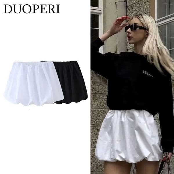 DUOPERI Women Fashion Solid Mini Balloon Skirt High Elastic Waist Female Chic Lady Casual Y2K Short Skirt 260325
