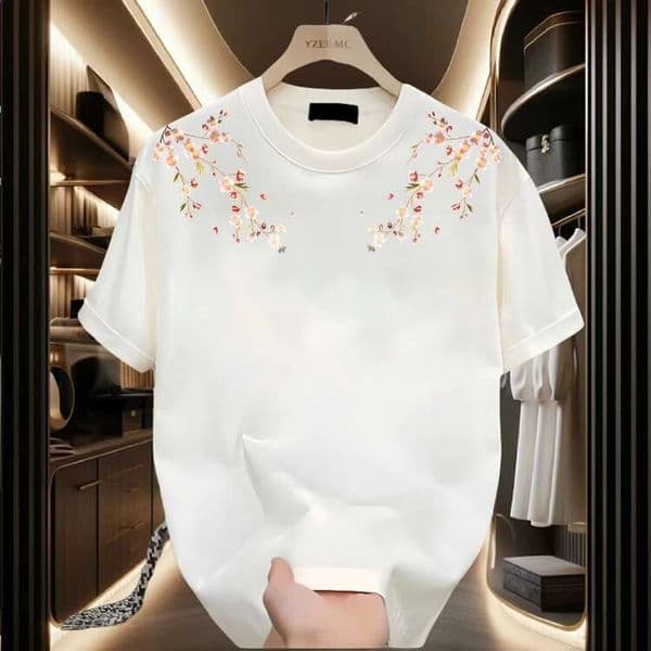 2026 Design-Driven Niche Short-Sleeve T-Shirt for Men, Summer Loose Fit, Korean Style Floral Print, European Fashion Hot Top