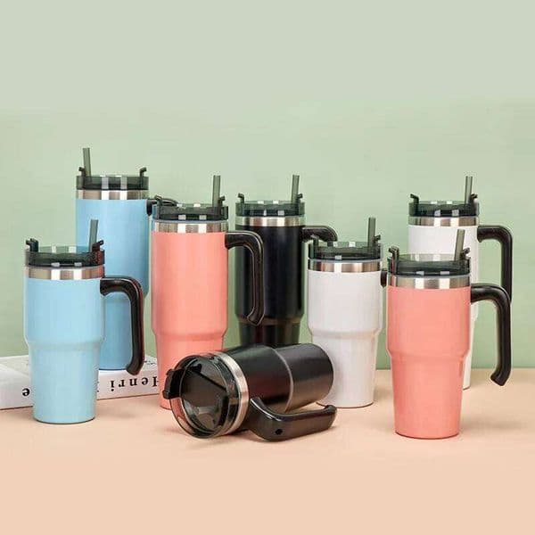30oz Stainless Steel Vacuum Insulated Tumbler Car Coffee Mug With Handle Straw And Silicone Cover Double Wall Cold Drink Cup 26L0328