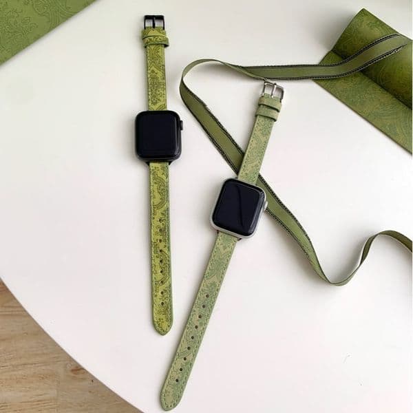 Watch Strap & Case Luxury Print Slim Waist Ethnic Pattern Green For Apple Watch Series 11 10 9 8 Ultra SE