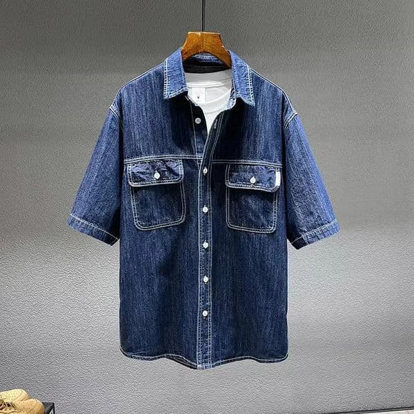 Summer Mens Denim Short-sleeved Shirt Retro Large Size Tooling Loose Casual Denim Tops All-match 7XL 8XL 260323