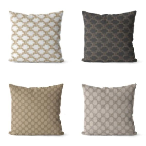 Designer khaki brown classic seamless printing fashionable minimalist home decoration square pillowcase living room white sofa pillow cushion cover