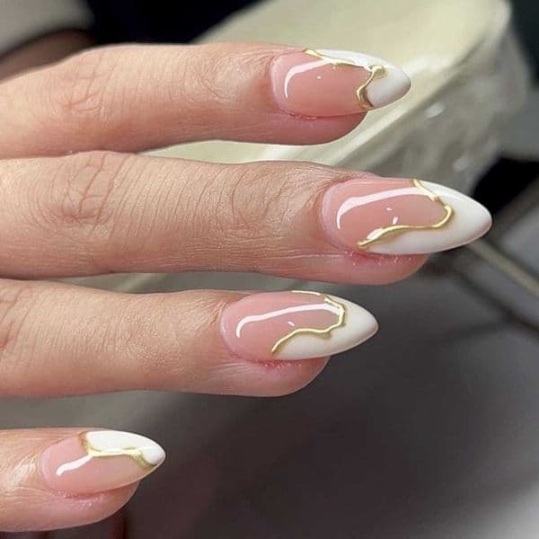French-style white short almond-shaped press-on nails detachable fake nails T260328