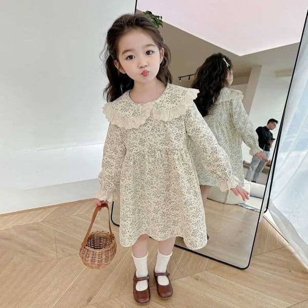 Girls forest-themed dress 2025 spring and autumn new childrens floral dress baby doll collar spring and autumn long dress S260327