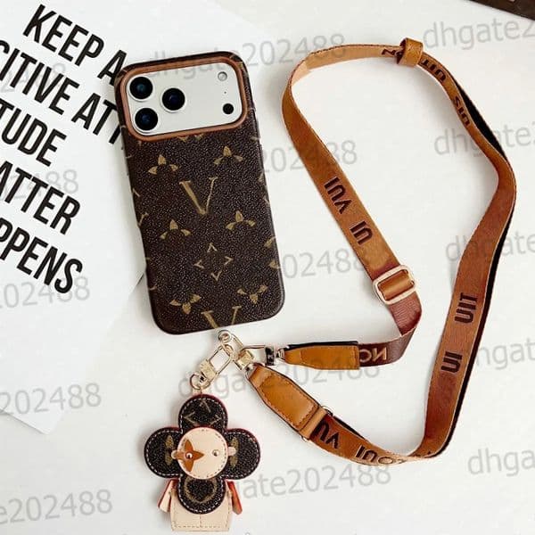 Top designer phone case for iPhone 17 Pro Max wristband bracelet design iPhone 17 16 15 Pro wallet case PU leather card holder with detachable horizontal strap lanyard