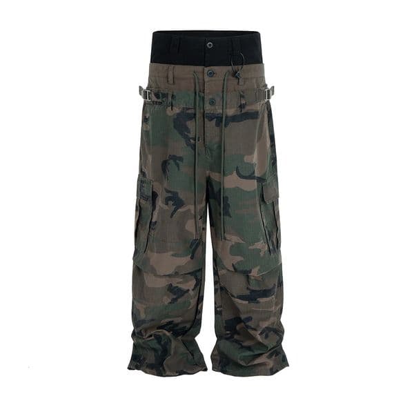 Three Waisted Camouflage Cargo Pants for Men Streetwear Patchwork Baggy Jeans Wide Leg Casual Loose Denim Trousers Oversized 260327BJ