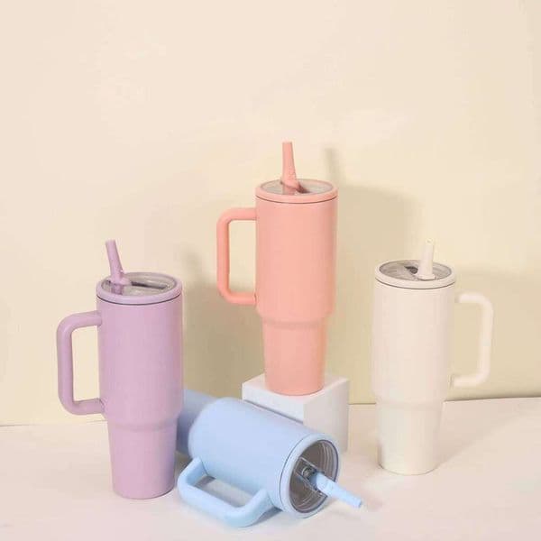 40oz Stainless Steel Thermos with Straw Portable Car Large Capacity Travel Mug Cup Water bottle 1200ml Coffee Mugs 26L0328