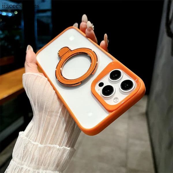 Phone Cases Magnetic Stand Frosted Cases For 17 16 pro max case 15 14 13 12 Large Window Case Protective Cover Back Armor Mobile