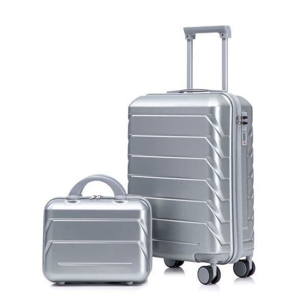 14"/20" 2 pcs/set in ABS Spinner Wheel Luggage, with Combination Lock,14" Cosmetic Case Silver