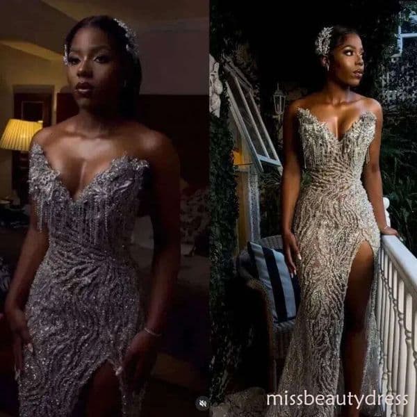 Luxury Prom Dresses Black Girls 2026 Crystal Sheer Neck Sequin Mermaid Split Party Dress African Evening Gowns Customized ZD12 ZD10