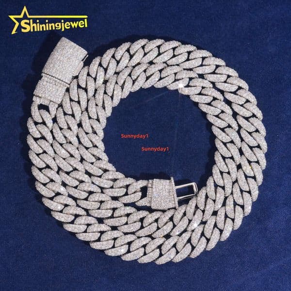 12mm Solid 925 Silver Diamond Cuban Link Chain Hip Hop Jewelry Iced Out Cuban Chain Moissanite Pass Diamond Tester
