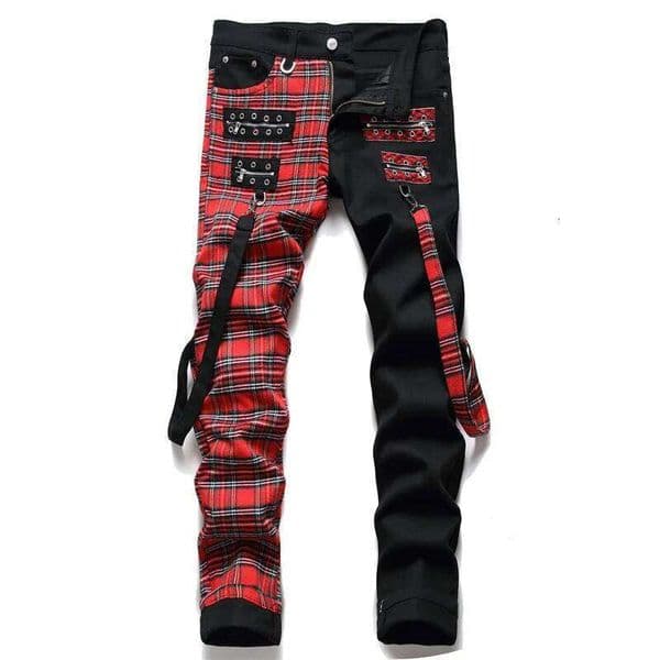 Jeans Men New Suspender Color Blocking Slim Fit Hip-hop Personality Funny Design for Men's Denim S260327
