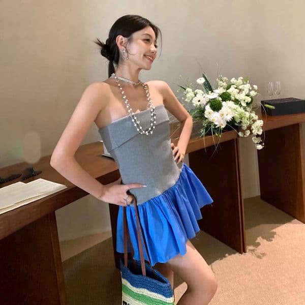Luxury Sexy Off Shoulder Dress Letter Embroidery Design Pleated Sweet Summer Short Dress Y2K 260327