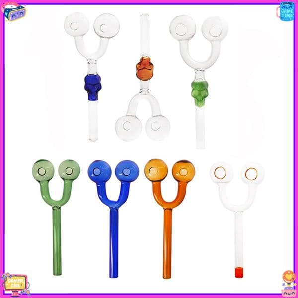 Thick heady 14cm Skull Shaped Double Head Glass Oil Burner Pipe Portable Y shape hand straw pipes 30mm Bowl Smoking Accessories