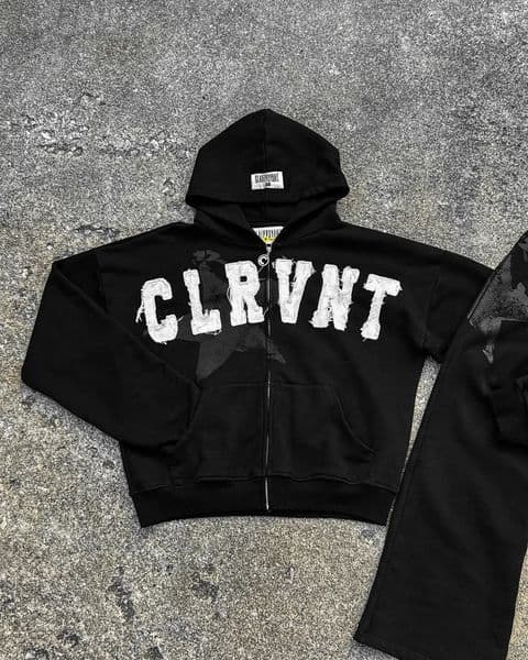 Black CLRVNT Trendy America Streetwear Y2K Letter Zip Up Hoodie Gothic Punk Rock Men Women Sweatsuit Hoodies 260326