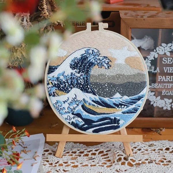Hand Kit Beginners Adults, Sea Water Stamped Cross Stitch kit for Adult Beginner Needlepoint Embroidery Starter