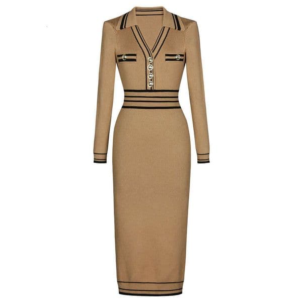 Spring s4 and Autumn New Designer s4 High quality Knitted Collar with Patchwork, Slim fit Women's Long sleeved Dress