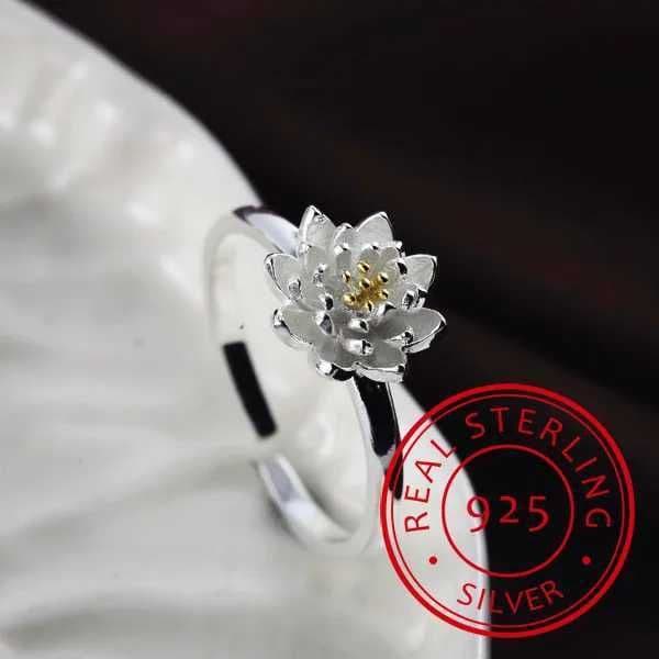 2019 New Arrivals Lotus Flower Open Rings For Women Nation Style Lady 925 Sterling Silver Fine Jewelry H260328