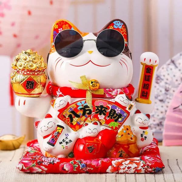 7 Inch Lucky Cat Decoration Feng Shui Fortune Cat Ceramic Electric Wave Hand Treasure Shop Gift Good Luck Home Festive Craft 260325BJ