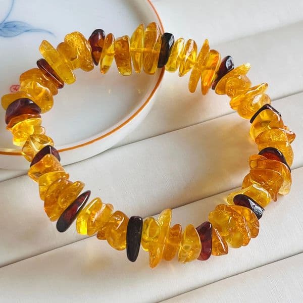 Natural Amber Bracelet Women Healing Gemstone Fine Jewelry Genuine Baltic Ambers Tumbled Stone Bracelets Raw Stones Bangles 260324