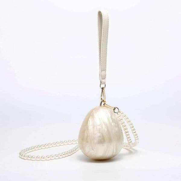 Women's Acrylic Premium Mini Egg Luxury Fashion Pearl Dinner Clutch Bag Cute Phone Mouth Red Envelope For Wedding Party Xiu Lai Si