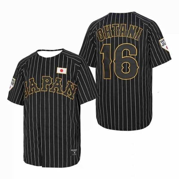 2026 Shohei Ohtani 16 Japan Black Pinstripe Baseball Jersey X260328