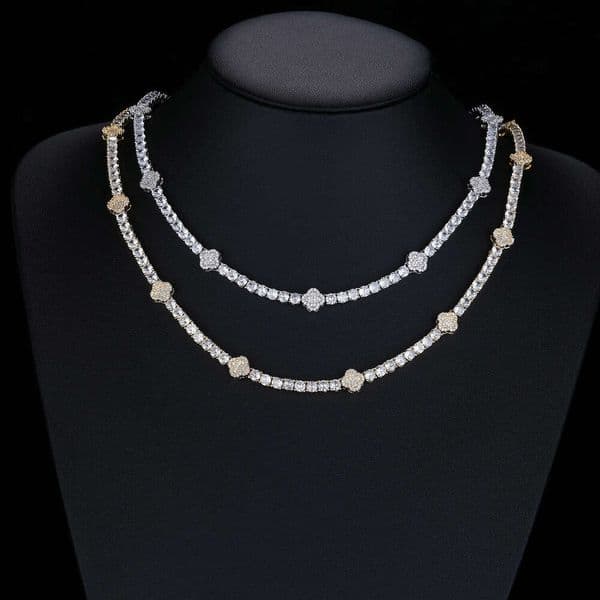 Jewelry Fresh Style Four-Leaf Clover Tennis Chain Silver Inlaid Moissanite 2025 Winter Unisex Geometric Necklace