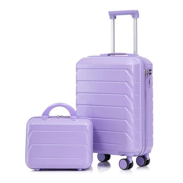 14"/20" 2 pcs/set in ABS Spinner Wheel Luggage, with Combination Lock,14" Cosmetic Case Blue+Purple