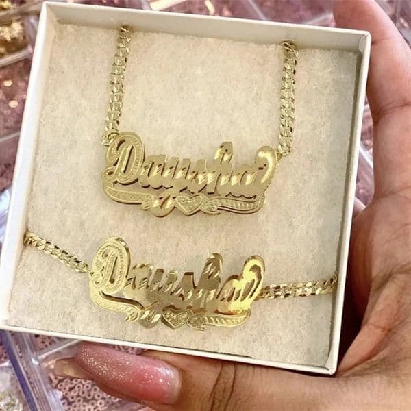 18K Gold Plated Nameplate Necklace Personalized Double Layer 3D Necklaces With Heart Customized Name Stainless Steel Jewelry 260321
