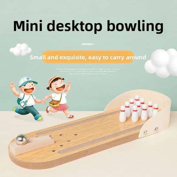 Mini Wooden Tabletop Bowling Solid Wood Parent-Child Toy Kids' Marble Rolling Brain Teaser | Hand-Eye Coordination Training
