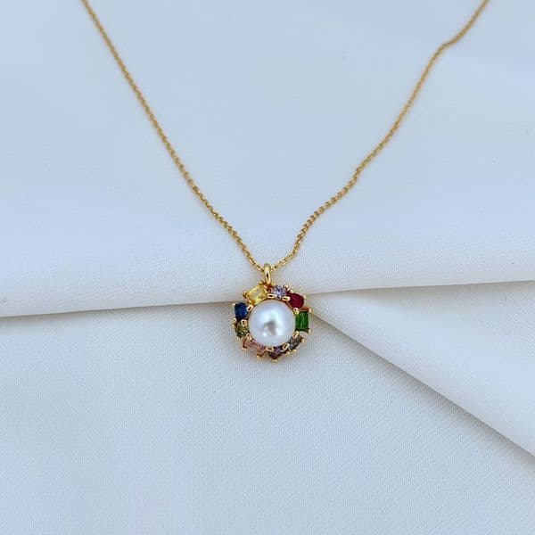 Real 18K Gold Plated Lemon Pearl Crystal Pendant Necklace KS Gift New York With Free Dust Bag XL2258