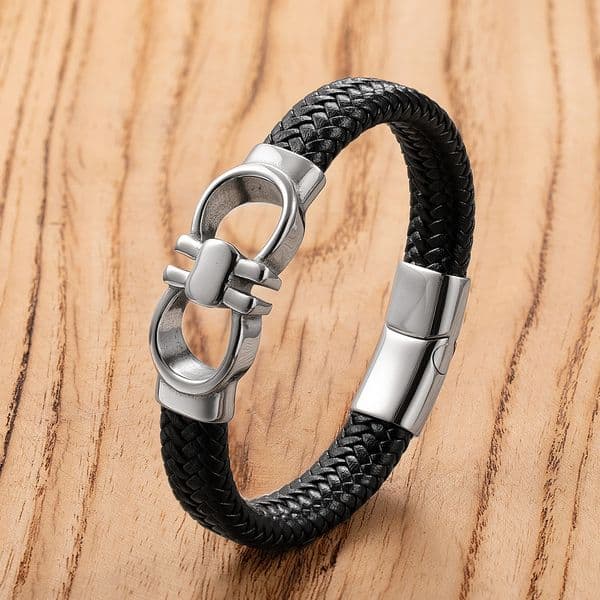 Fashion Hip-Hop Stainless Steel Bracelet Man European and American Vintage Leather Rope Braided Bracelets Individuality Gift 260402