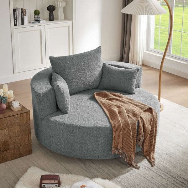 360° Accent Barrel Swivel Round Sofa Chair with 3 Removable Pillows for Living Room, Bedroom, Office and Hotel, Grey