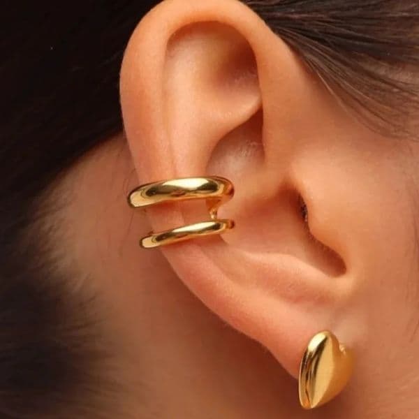 Mariasz Minimalist Double Band Classic Stainless Steel No-Piercing Ear Cuff Chunky Clip On Earrings for Women Gold Color Jewelry 260324
