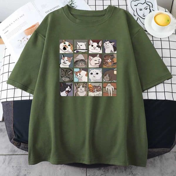 Meme Cats Puzzle Creativity Printed Men T-Shirts Beach Breathable Funny Clothing Oversize Casual Cotton Tops Mans Short Slve L260328