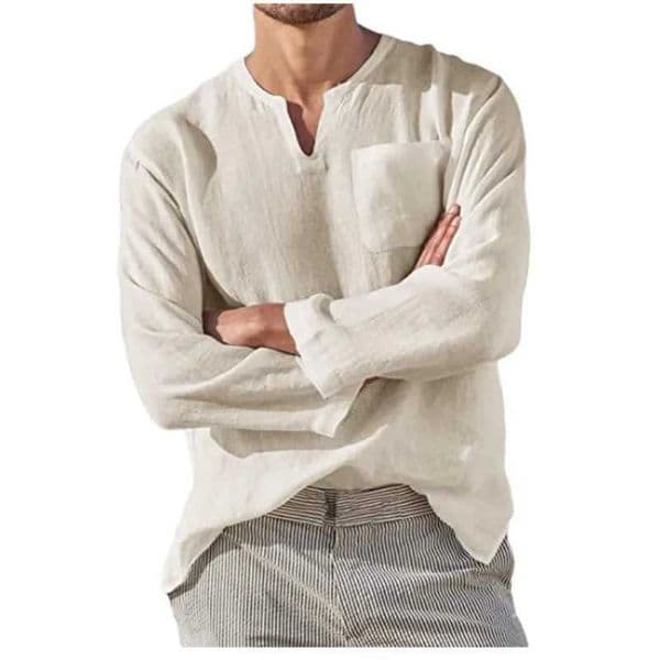 Mens Linen Shirt Solid Color Long Slve Breathable Tops V Neck Casual Blouse Hawaiian Shirt Loose Lightweight Shirts L260328