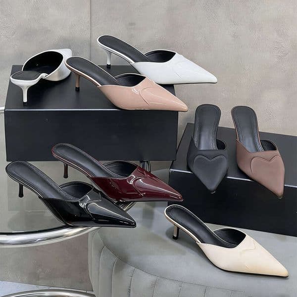 Pointed Toe Stiletto Backless Mules Heart Embossed Half Slides Versatile Office Party Two Wear High Heels Elegant Dress Pumps For Women With Gift Box