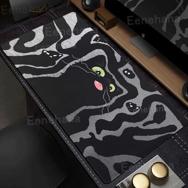Art Black Cat Mouse Pad XXL Cute Line Game Rubber Pc Gaming Anime Keyboard Expansion Pad Liquid Non-slip Base Office Accessories S26327