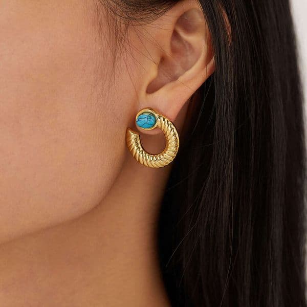 French retro-style fashionable for women light luxury niche 925 Sterling Silver 14K Gold geometric design blue turquoise earrings wholesale