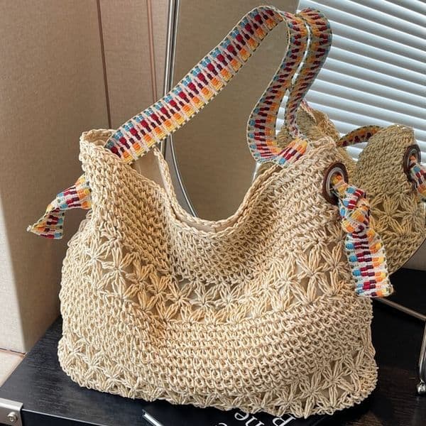 Cross-border large-capacity shoulder bag for women, 2025 new summer lightweight vacation beach straw bag, seaside tote bag 229