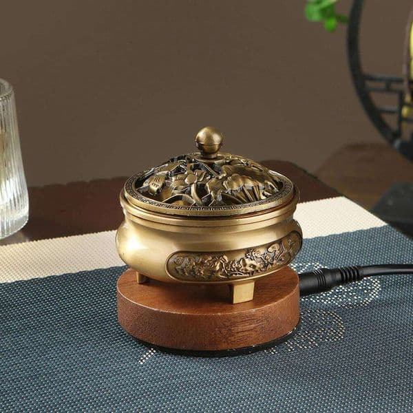 220V Electronic Bronze Essential Oil Timing Adjustable Temperature Sandalwood Agarwood Incense Burner 26L0328