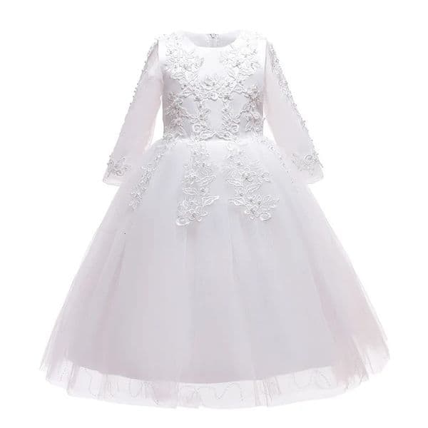 Kids Girls Flower Dress Long Sleeve Princess Appliques Tulle Gown Teens Bridesmaid Wedding Formal Evening Banquet Lace Costume 260327