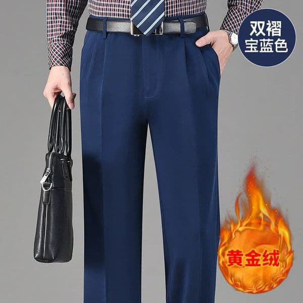 Double Pleated High Waist Fleece Winter Suit Pants Mens Business Formal Dress Trousers for male 2025 260325