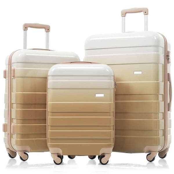 Sets New Model ABS Hardshell 3pcs Clearance Luggage Hardside Lightweight Durable sets Spinner Wheels Suitcase with TSA Lock 20''24''28'' tan