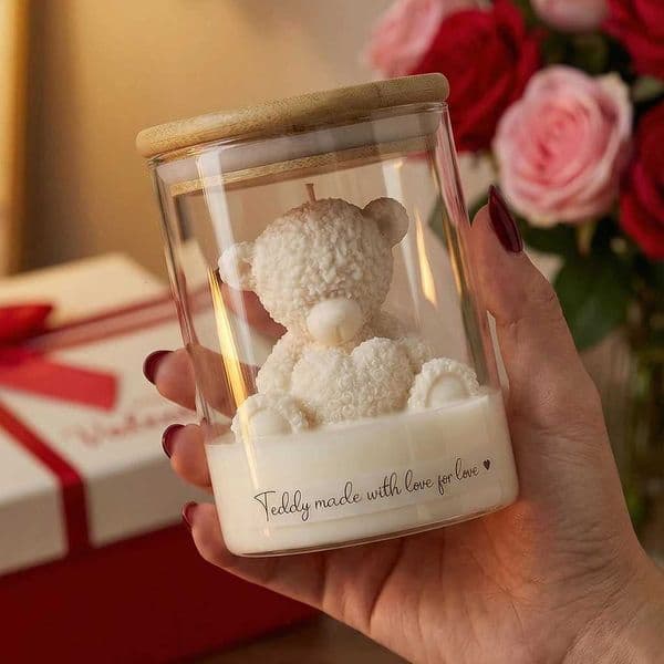 Cute Teddy Bear Scented Candle Glass Jar Soy Wax Aromatherapy Valentines Day Gift for Girlfriend Wedding Favors Party SouvenirT260318
