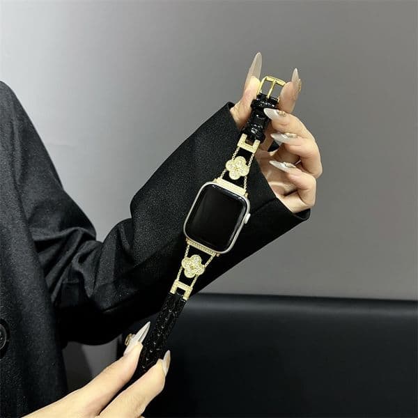 Watch Band Strap Watch Four-Leaf Clover Diamond Bamboo Pattern For Apple Watch Series S10 9 8 7 6 5