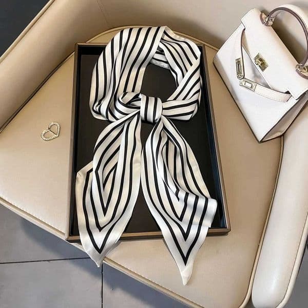 Wen band Wraps Fem Shawl Neckerchief Stripe French Korean Style Scarves Printed Scarf Small Long Scarf Silk Scarf X260328