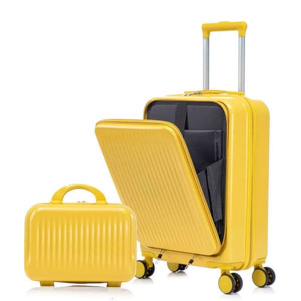 14"/20" 2 pcs/set in ABS Spinner Wheel Luggage, with Combination Lock and Front Opening Design, 14" Cosmetic Case Yellow